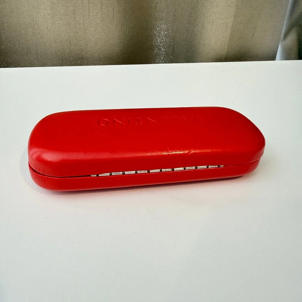 Valentino Red Hard Shell Eyeglass Sunglasses Case Debossed Logo Luxury Accessory
